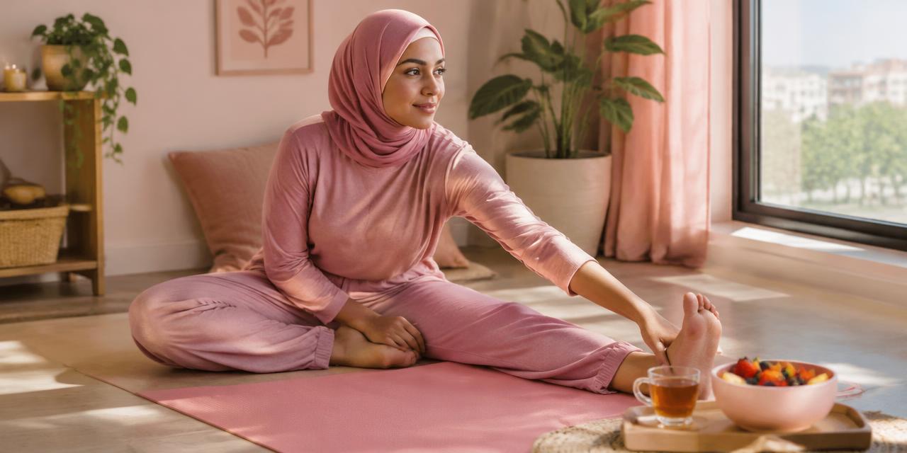 سيدة تمارس تمارين الإطالة في المنزل